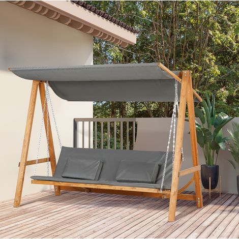 Altalena da giardino 225,5x113x180 cm, trasformabile in letto, tetto regolabile, poliestere grigio (1/5)