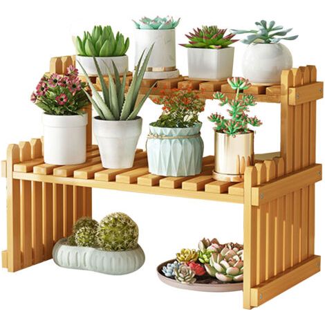 QORVA- Plateau de Table en bambou pour plantes, étagère à fleurs pour intérieur et extérieur, maison, Patio, pelouse, jardin, balcon, petit 40cm/15,74 pouces