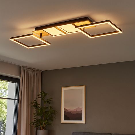 Plafoniera LED plafoniera effetto legno lampada da soggiorno nera con elementi mobili, metallo, 36W 2100lm bianco caldo, LxLxA 100x27x11 cm