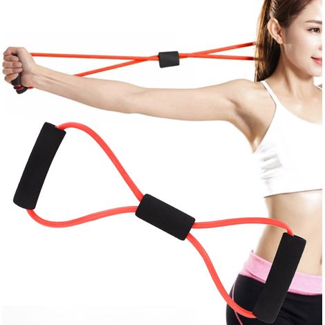 Corde Élastique en Forme de 8 pour Entraînement Poitrine et Yoga, Bande de Résistance Rouge pour Affinement Musculaire (1/5)