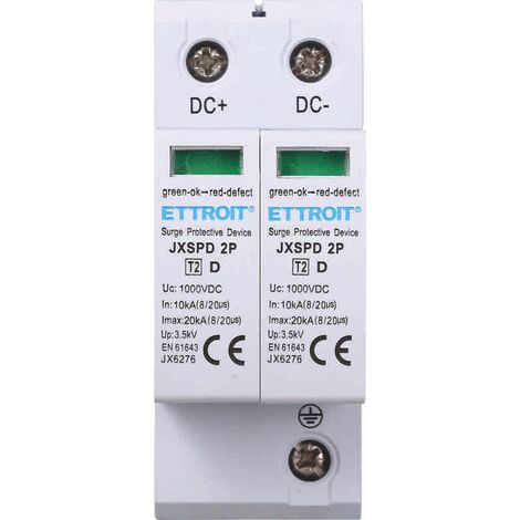 Scaricatore di sovratensione fotovoltaico Tipo 2 DC bassa tensione 20KA 1000V 2 Moduli DIN Ettroit JX6276