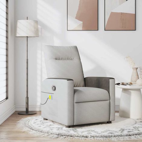 Sillón de masaje reclinable de tela gris nube vidaXL