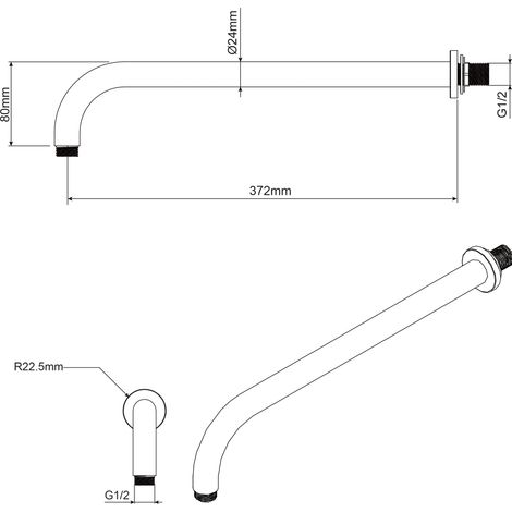 Braccio doccia a muro per soffione in ottone cromato lungo 34 cm mod. Gamma (1/2)
