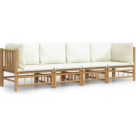 Maison Exclusive - Set Salotto da Giardino 4pz con Cuscini Bianco Crema in Bambù