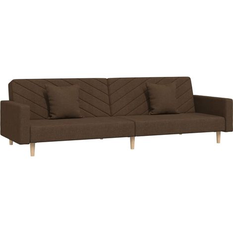 Canapé Sofa-lit à 2 places avec deux oreillers marron tissu (1/5)