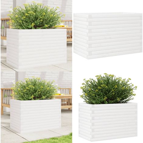 Pflanzkübel Weiß 70x40x46 cm Massivholz Kiefer - Holzpflanze - Holzh Planter - Hochbeet - Blumengarten - Kübelgarten - Home & Living