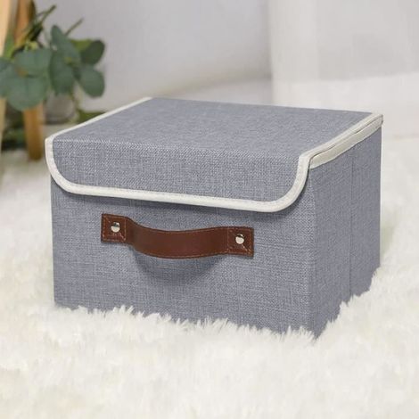 Grands bacs de rangement pliables en lin avec couvercles pour la maison, le bureau, Gris (1/4)