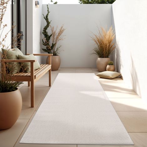 Paco Home Tapis Intérieur Et Extérieur Balcon Terrasse Tapis Cuisine Monochrome Moucheté 80x250 cm, Ivoire