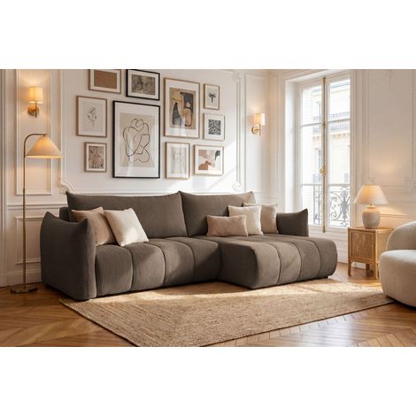 Ecksofa Schlafsofa ONTARIO in Stoff Poso Braun Ottomane Rechts