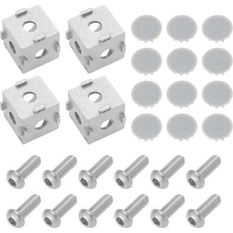 Lot de 4 équerres d'angle à 3 voies en forme de cube 20 x 20 x 20 mm en alliage d'aluminium pour profil d'extrusion d'aluminium, accessoires d'imprimante 3D avec vis (1/5)