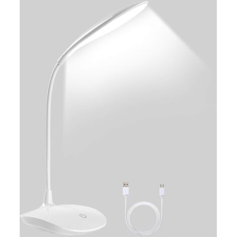 QORVA-Lampe de Bureau LED, USB Lampe LED Rechargeable & Pliable, 1200mAh 3 Luminosité, Flexible Contrôle Tactile Protection des Yeux, Lampe de bureau LED Flexible 360° pour Étude,Travail de Bureau