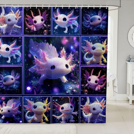 Rideau Douche 180x210cm Axolotl Cartoon Rideaux de Douche Animal Océanique Rideau de Baignoire Salamandre Faune Dessin Animé Rideaux Salle de Bain Faune Monde sous Marin - 180L X 210H cm (1 Panneaux) (1/5)