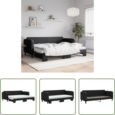 vidaXL Doppelbett - Tagesbett Ausziehbar mit Matratzen Schwarz 80x200 cm Stoff (1/5)