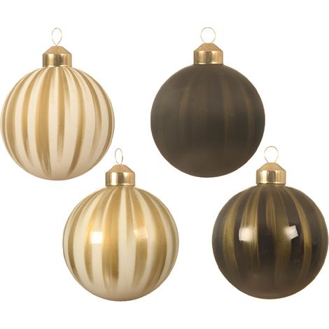 Assortiment de boules de Noël avec décoration dorée verticale - marron Ø8 cm