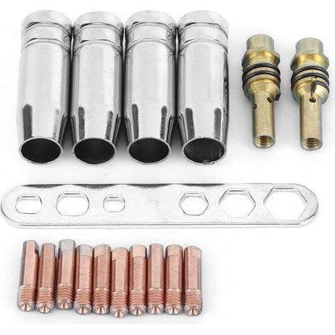Kit di 17 ugelli per torcia di saldatura, punte di contatto da 0,8 mm, portaugelli MIG/MAG adatto per Binzel 15AK (1/4)