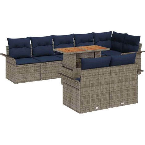 Set Divano da Giardino 9 pcs Grigio Poly Rattan vidaXL