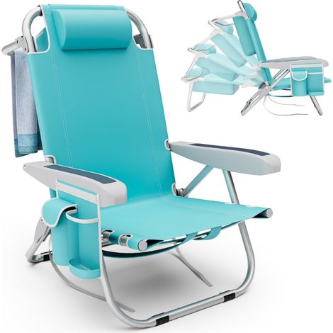 Ensemble de chaises de plage pliantes avec dossier réglable, bleues