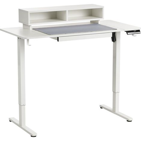 Escritorio de altura regulable eléctrico con alfombrilla para ratón para usar de pie o sentado moderno 120 x 60 cm puerto USB tablero y patas blancos Lucama (1/5)