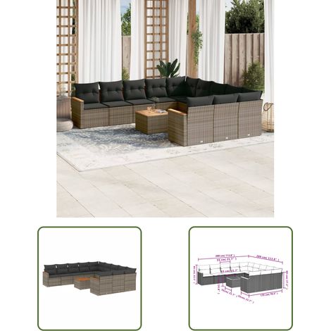 The Living Store 12-tlg. Garten-Sofagarnitur mit Kissen Grau Poly Rattan - Gartenmöbel Set - Gartensorte - Outdoor Möbel - Lounge Sofa - Esstisch (1/3)