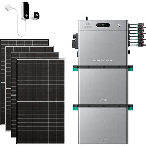 Zendure SolarFlow 2400 Pro – 2400W AC bidirektional, 4800W PV-Eingang, bis 16,8 kWh erweiterbar, Plug & Play, IP65, mit Smart Meter D0 (2.4 kWh), 2xAB3000L (5.76 kWh), 500W×4 bifazialen Panels