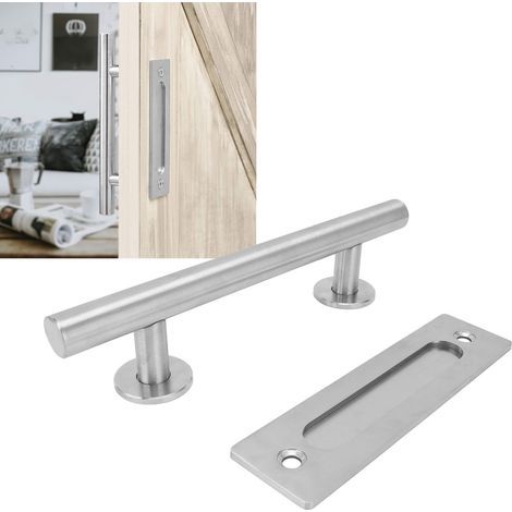 Poignée de porte de grange en acier inoxydable, double face pour portes de garage, hangar et placard (1/5)