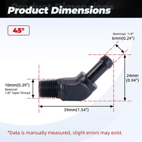 Aluminum 45°/90° hose barbed push-in oil/gas pipe reducer adapter - 1/8-1/4-45° (1/4)