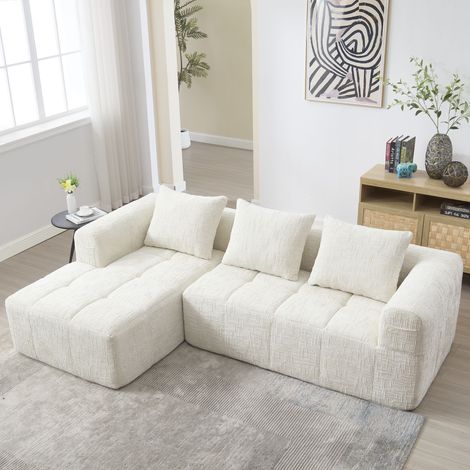 REDOM - Divano angolare 3 posti 250x158x60 cm, modulare, senza installazione, tasche laterali, ciniglia beige