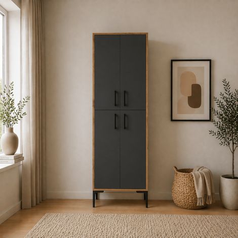 Wandschrank Walnuss Anthrazit Melamin 200x60x35 cm - Berlin