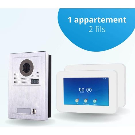 Portier interphone vidéo MODERN 2 Fils - 1 appartement - 2 écrans tactiles connectés 7" blanc