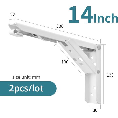 (Blanc 35,5 cm - Pologne) Support mural triangulaire pliable KAK pour étagère de table ou de banc - Support de table dissimulé - Quincaillerie pour meubles de cuisine (1/5)