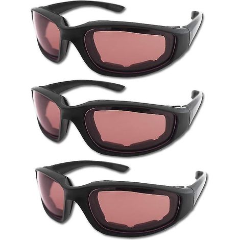 Lot de 3 lunettes de moto rembourrées, protection UV, anti-poussière et coupe-vent, gris + blanc + jaune rose (1/5)