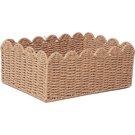 Boîte de rangement tressée en corde de papier Kaki 36x27x15cm pour bureau salon cuisine panier organisateur décoratif (1/5)