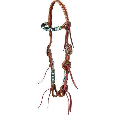 taglia unica, Naturale: Briglia western in cuoio con ricami modello Blue Star