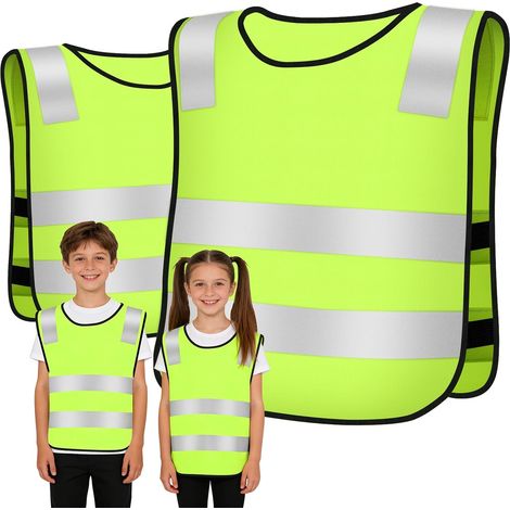 Gilet de Sécurité Gilet de Haute Visibilité pour Enfant, Gilet Fluorescent de Sécurité, Gilets de Signalisation Haute Visibilité Bandes Parallèles pour Cyclisme Nocturne, Jogging, Randonnée (1/5)
