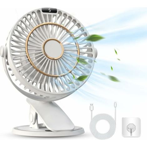 Mini ventilateur, silencieux,5 réglages de vitesse, ventilateur table à clip, avec batterie, mini ventilateur,réglage de rotation à 720° (1/5)