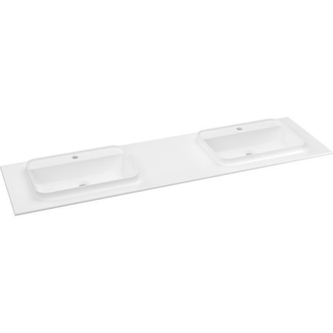 BRAHEA vasque double 181x51,5cm (80+20+80cm), Rockstone, blanc mat