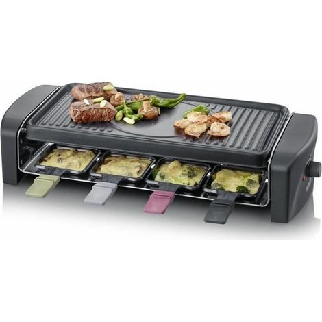 SEVERIN RG9646 Appareil à raclette 8 personnes 1 400 W - Plaque de cuisson rainurée et lisse 41,5 x 21 cm antiadhésive - Noir/Inox (1/5)