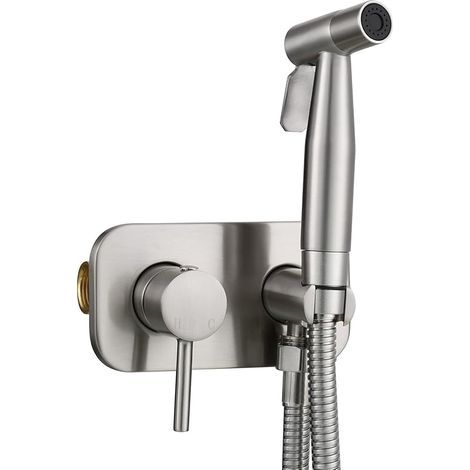 Ensemble de bidet encastré avec douchette pour WC en acier inoxydable - Eau froide et chaude - Douchette à main avec tuyau et support (1/5)