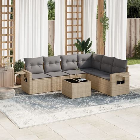 Set sofás de jardín 7 piezas y cojines ratán sintético beige vidaXL (1/5)
