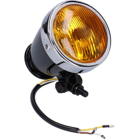 Projecteur Moto Rétro 12V 4 Pouces, Phare Ronde Noir avec Verre Jaune, Universel pour Motos Classiques et Custom (1/5)