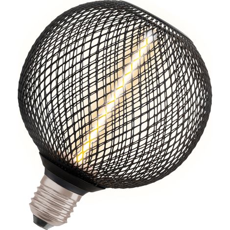 OSRAM DECOR LED Globe en verre transparent noir sans plomb avec filament de pail3,5W, blanc chaud confortab818, 110lm/1800K, avecà vis E27, dimmable, diamètre 125 mm.