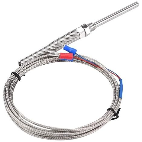 Pt100 Sonde Thermocouple M8, Capteur de Température À Filetage M8 0-400 ℃, Thermocouple À Résistance À 3 Fils, Sonde Étanche 5  50 mm, pour Cheminée, Barbecue, Usage Industriel (2m) (1/5)