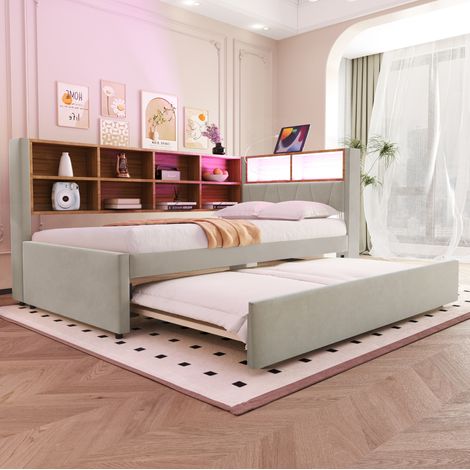 struttura letto 90x200 estraibile LED USB grigio OKMYHOME (1/5)