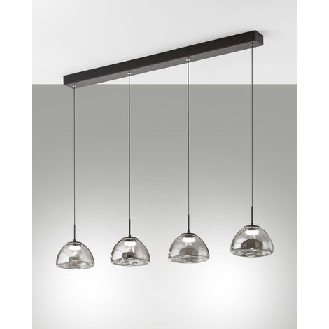 Lampada a Sospensione Lucille Fumé 28W LED CCT 2700K-4000K, Struttura Metallo e Vetro Borosilicato, Dimmerabile a step - 87x6x200cm