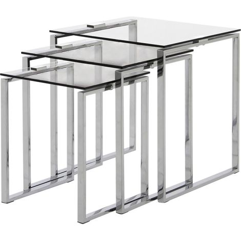 Kamm Table de salon avec 3 tables en verre encastrables, support chromé