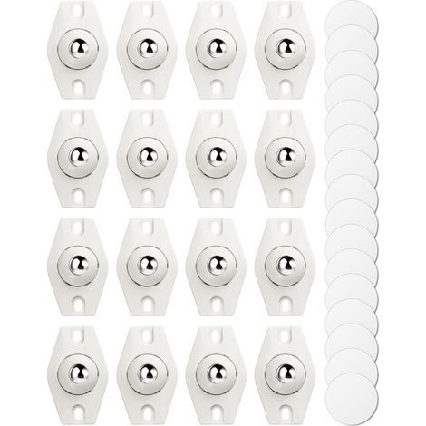 Lot de 16 mini roulettes pivotantes autocollantes à 360° pour meubles, boîtes de rangement, ustensiles de cuisine et poubelles (blanc) (1/4)
