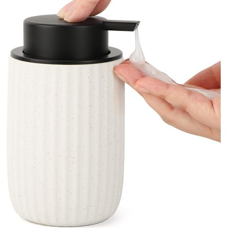 Distributeur Savon, 320ml Flacon Pompe Vide, Distributeur Gel Douche en Céramique, Distributeur Shampoing avec Grande Tête de Pompe, Bouteille Savon pour Salle de Bain'Blanc - Noir 320ML'Blanc - Noir'