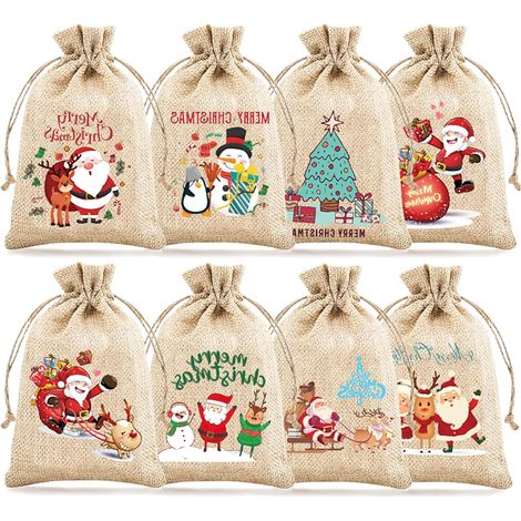 Set of 8 small jute Christmas bags with drawstring - 10 x 15 cm - Christmas gift bags - Small jute bag to fill - Small Advent bag (1/5)