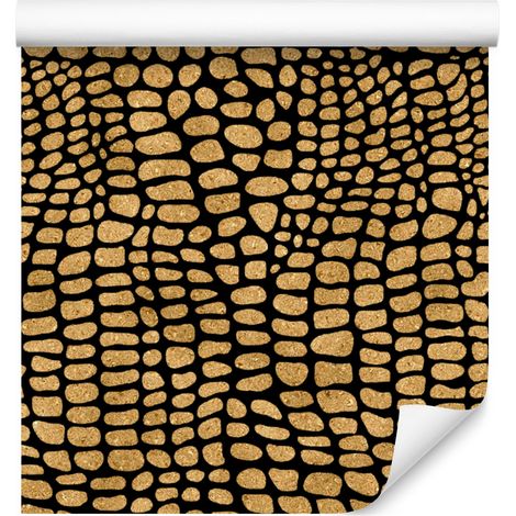 Papier peint cuir ocre doré pour salon et chambre 50x1000 cm (1/5)