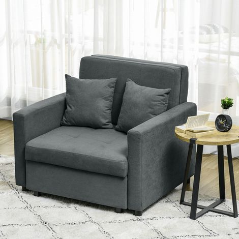 Fauteuil-lit en tissu effet velours gris avec deux coussins et espace de rangement. 100 x 98 x 88 cm